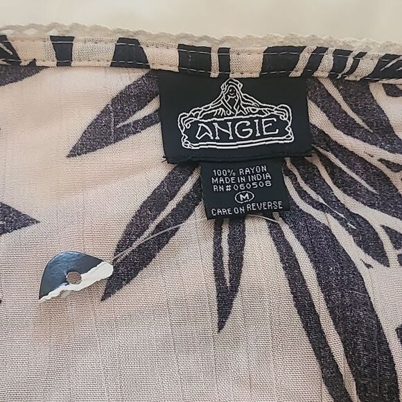 ANGIE Tropical print Maxi Tie Front Cardigan Kimono swim cover Black White Sz M - Picture 12 of 13